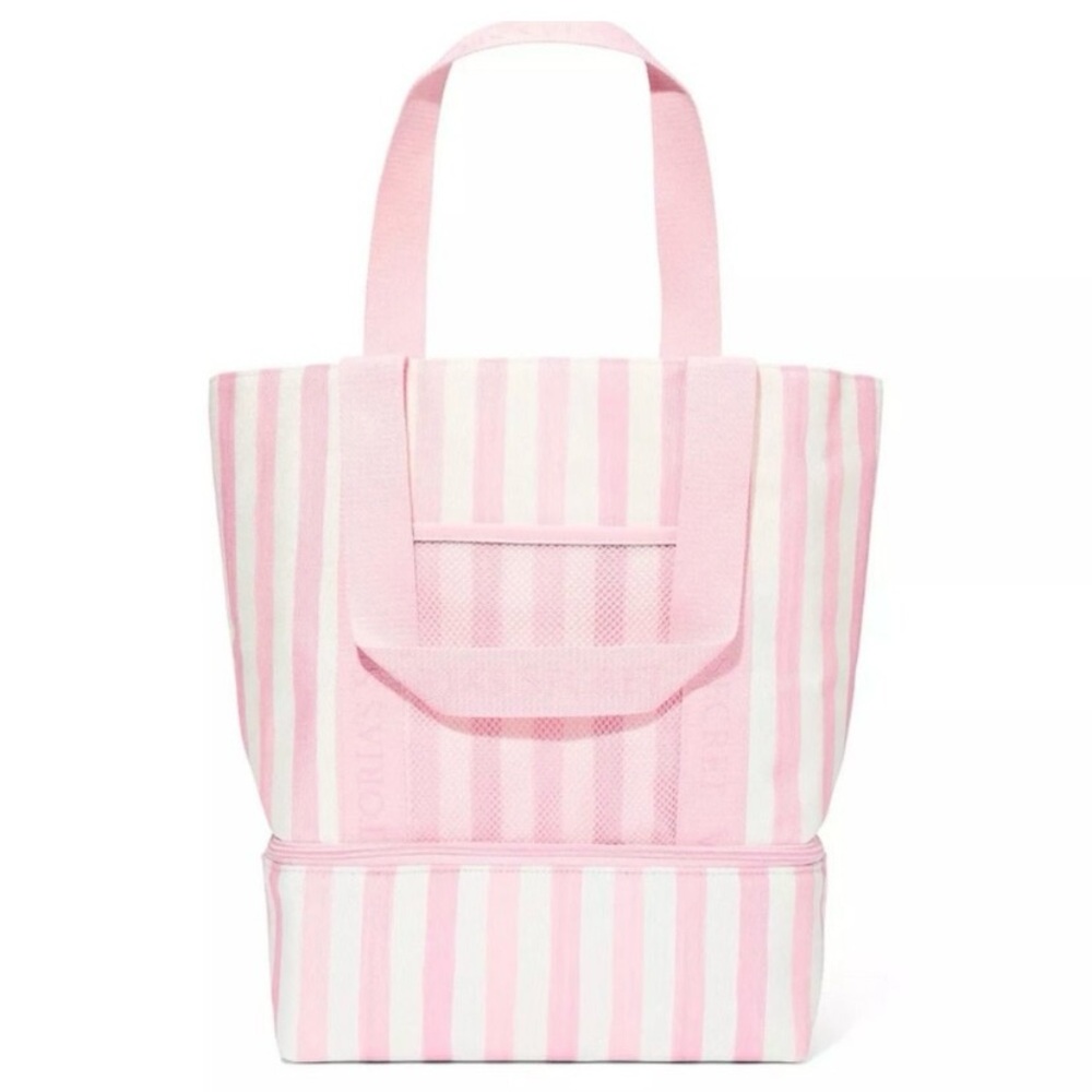 VS Pink and White Striped Cooler Tote Bag